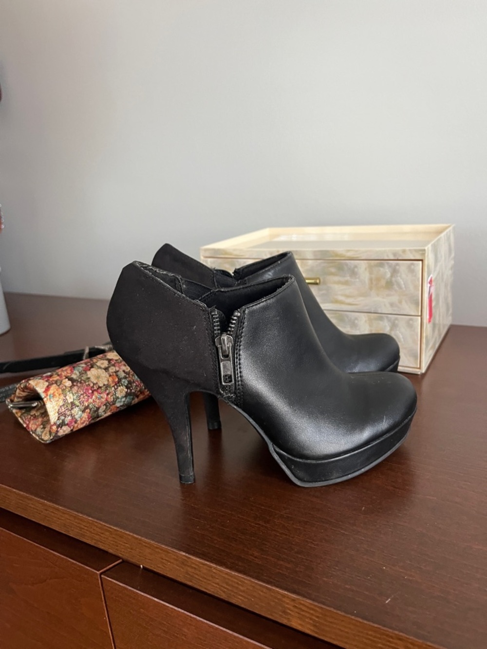 Unlisted by Kenneth Cole Black Platform Ankle Booties with Side Zip